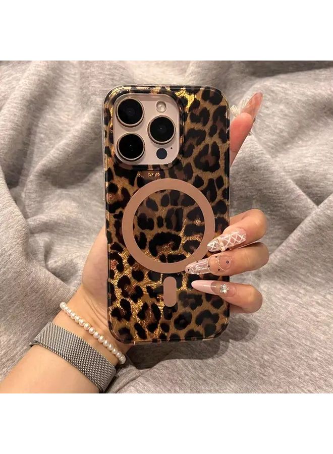 غلاف مغناطيسي مرِح مناسب لـ iPhone 14 Pro Max، بتصميم طبعة نمر جميلة بألوان بنية دافئة. - Image 2