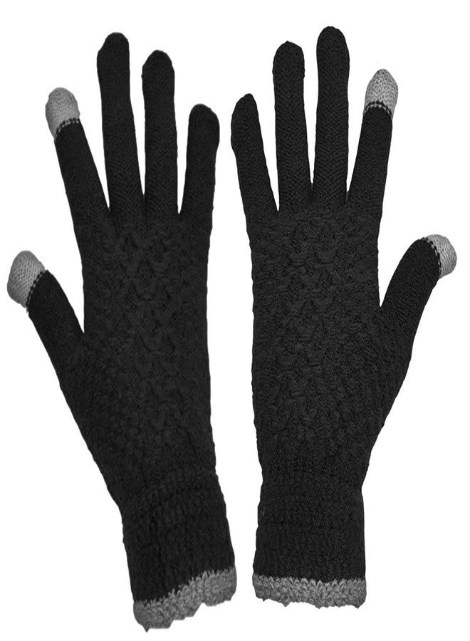 BeFall Winter Woolen Beanie Cap Hat Neck Warmer Scarf and Touch Screen Supported Mittens Woolen Gloves Set Combo Skull Cap for Men Women (Black) - Image 3