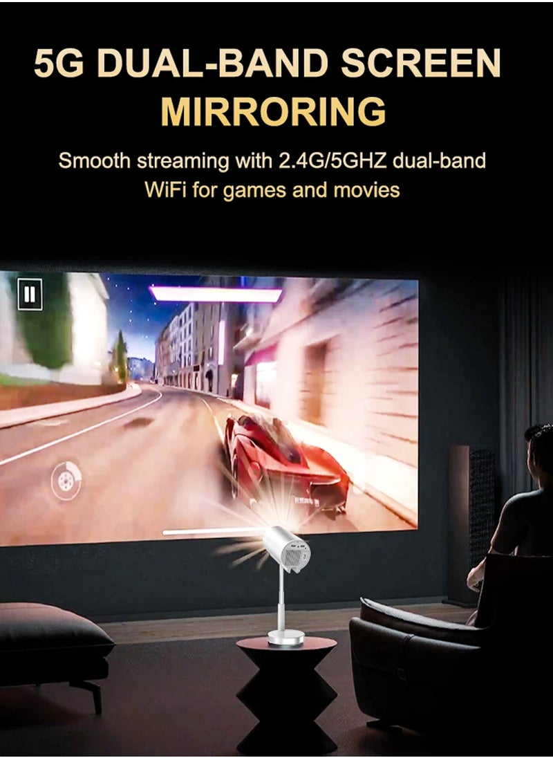 R.VIHAN - HD Smart Projector 390ANSI Lumens Android 11 120 Inches Screen Display Portable Mini Cinema 120 Inches Screen Display Lamp 4K Home Movie Theater Gaming Video Presentations 180 Degree Rotating Screen Auto Keystone Mobile Phone Projection Built-in Hi-Fi Speaker - Image 1