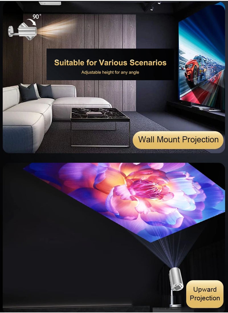 R.VIHAN - HD Smart Projector 390ANSI Lumens Android 11 120 Inches Screen Display Portable Mini Cinema 120 Inches Screen Display Lamp 4K Home Movie Theater Gaming Video Presentations 180 Degree Rotating Screen Auto Keystone Mobile Phone Projection Built-in Hi-Fi Speaker - Image 1