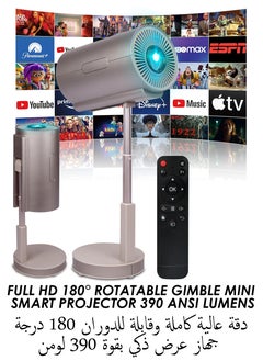 HD Smart Projector 390ANSI Lumens Android 11 120 Inches Screen Display Portable Mini Cinema 120 Inches Screen Display Lamp 4K Home Movie Theater Gaming Video Presentations 180 Degree Rotating Screen Auto Keystone Mobile Phone Projection Built-in Hi-Fi Speaker