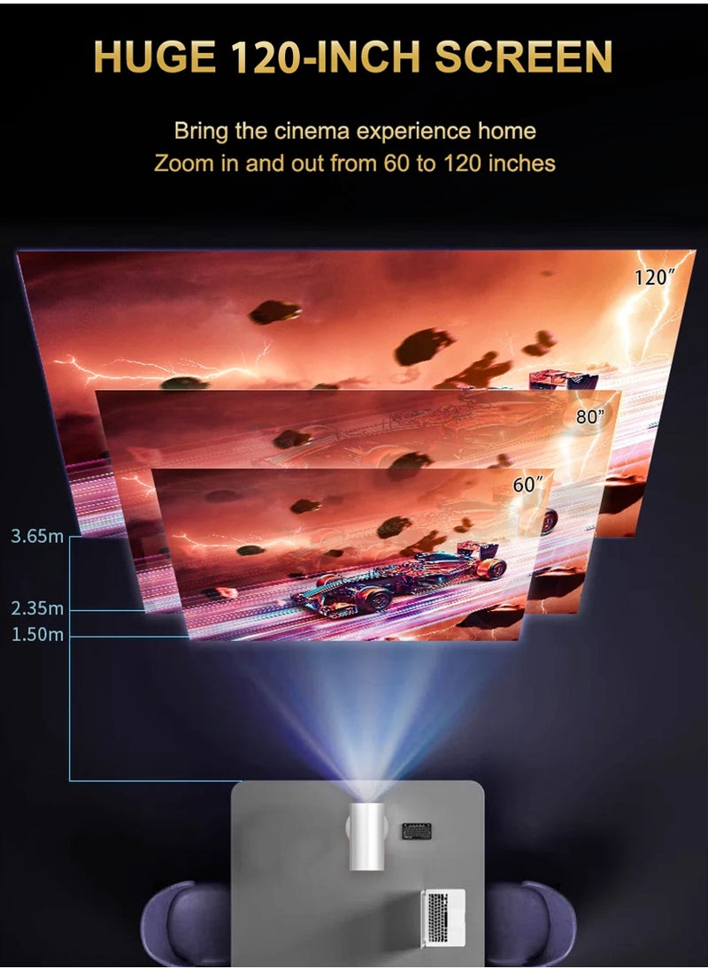 R.VIHAN - HD Smart Projector 390ANSI Lumens Android 11 120 Inches Screen Display Portable Mini Cinema 120 Inches Screen Display Lamp 4K Home Movie Theater Gaming Video Presentations 180 Degree Rotating Screen Auto Keystone Mobile Phone Projection Built-in Hi-Fi Speaker - Image 1