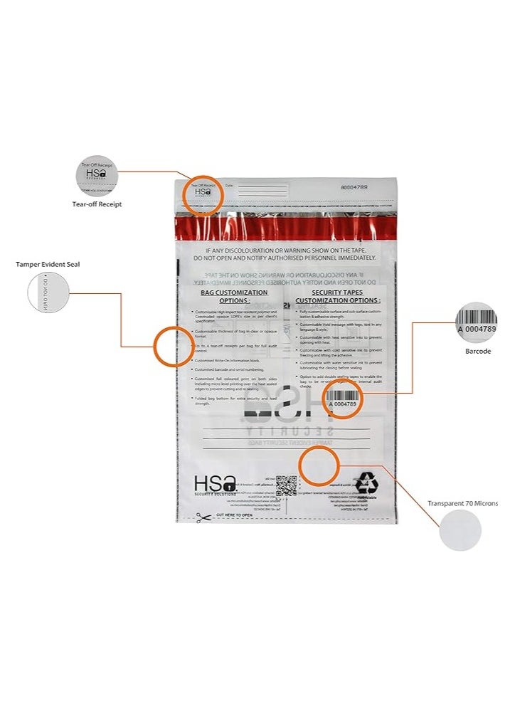 HSA Security Solutions HSA security tamper evident bag with void open message, A4 size 400mm x 285mm (15.7" x 11.2") transparent plastic cash bags, barcoded, serialized, perforated serialized receipt. 70 microns (10pieces)  - Image 3