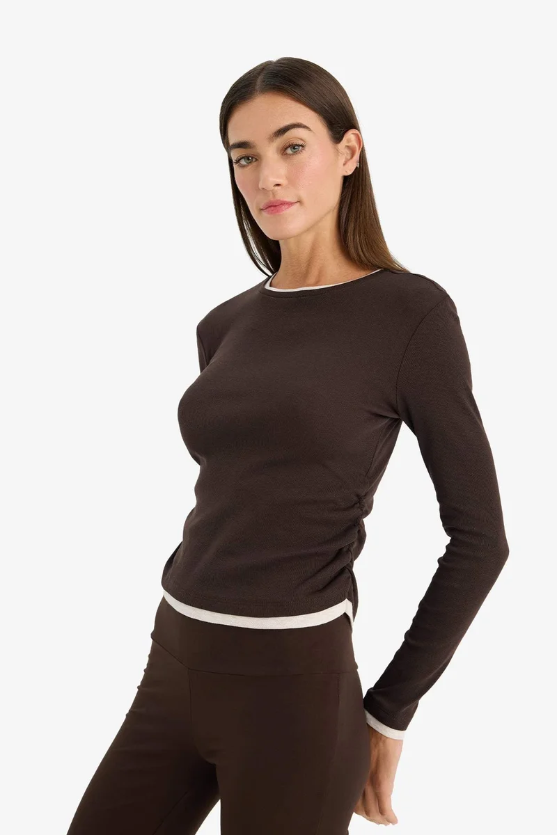 DeFacto 100% Cotton Slim Fit Crew Neck Long Sleeve T-Shirt
