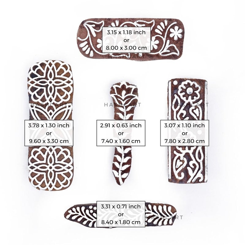 TWOGRAMS Border Shaped Wooden Printing Stamps - Wooden Blocks for Block Printing Stamp for Crafting on Fabric, Clay & Henna Tattoo, Wood Stamps for Saree | Set of 5 | - Image 4