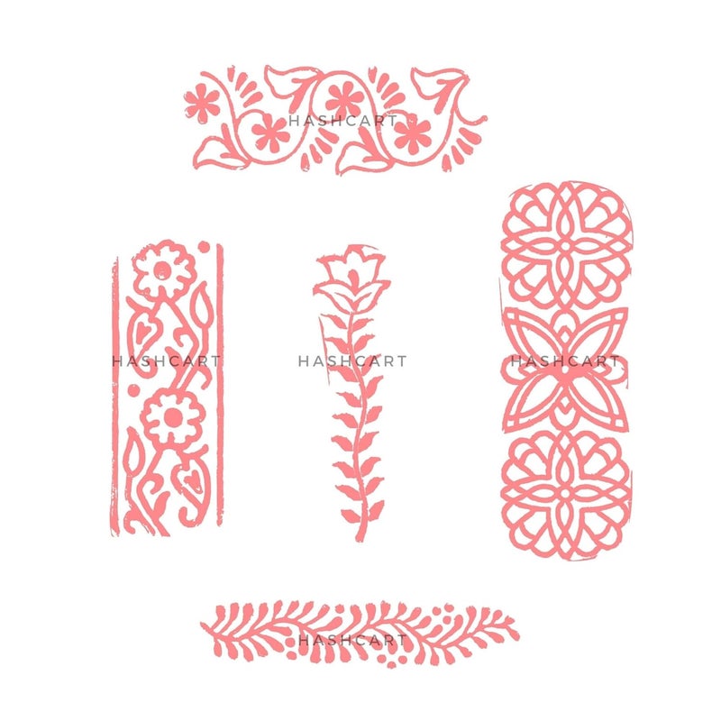 TWOGRAMS Border Shaped Wooden Printing Stamps - Wooden Blocks for Block Printing Stamp for Crafting on Fabric, Clay & Henna Tattoo, Wood Stamps for Saree | Set of 5 | - Image 3