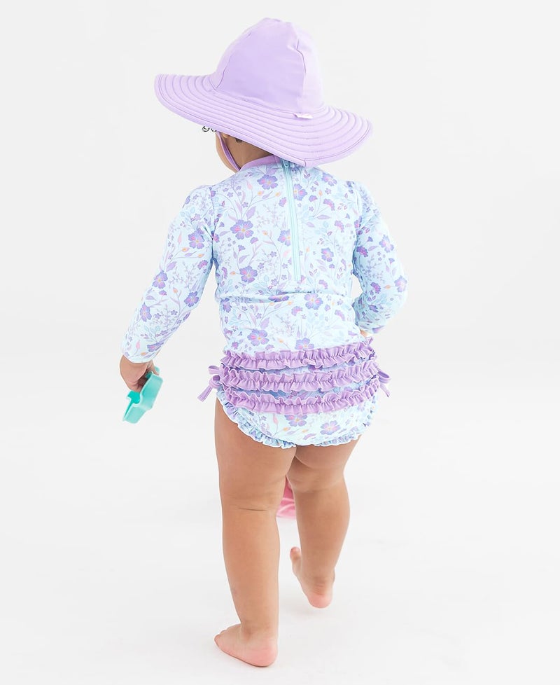 RuffleButts Baby Girls UPF 50+ Sun Protection Floral Printed Long Sleeve One Piece Rash Guard Swimsuit with Zipper - Fairytale Garden, 12-18m - Image 4