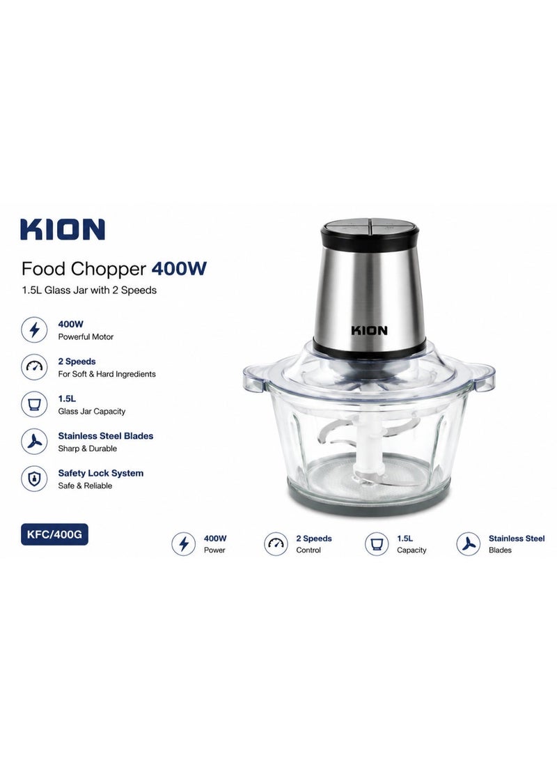 KION Food Chopper 400W 1.5L Glass Jar With 2 Speeds - KHR/5005 1.5 L 400 W KHR/5005 Multicolor - Image 1