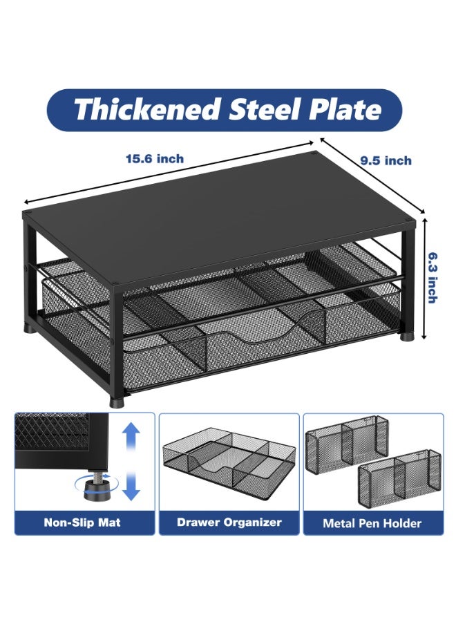 Ergonomic Monitor Riser Stand with Storage Drawer - Metal Mesh Desk Organizer for Laptop/Computer (11.8"x15.7"x4.5") | Posture Correction & Ventilated Design  - Image 3