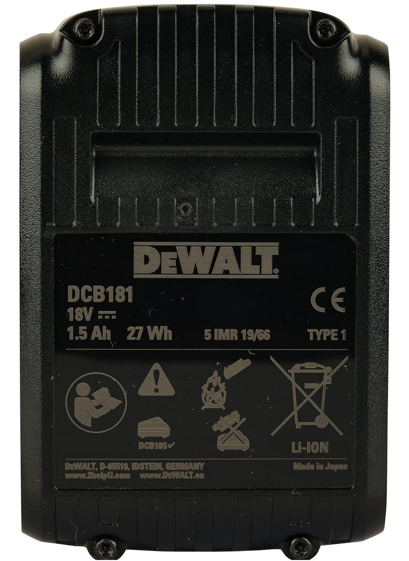 DEWALT - DeWalt DCB181 18V XR Lithium-Ion 1.5Ah Battery, Yellow/Black - Image 1