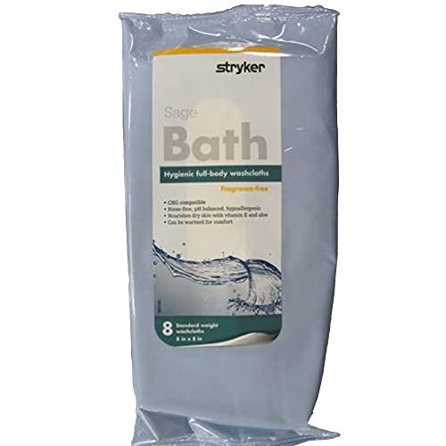 Sage Bath 7989 Pack of 8 Cleansing Washcloths Fragrance Rinse Free Standard Weight