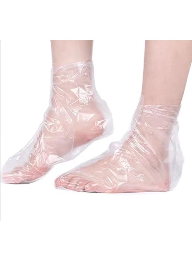 100-Piece Clear Plastic Disposable Booties, Paraffin Bath Liners for Foot Pedicure Hot Spa Wax Treatment, Larger Thicker Thermal Therapy Feet Covers Bags Plastic Socks Liners 31*24*17 - Image 1