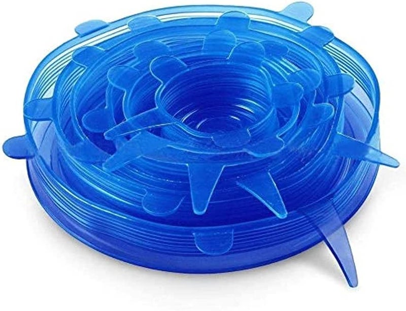 Silicone Stretch Fresh Food Cover Stretch Lids, 6-Pack of Various Sizes (Blue)