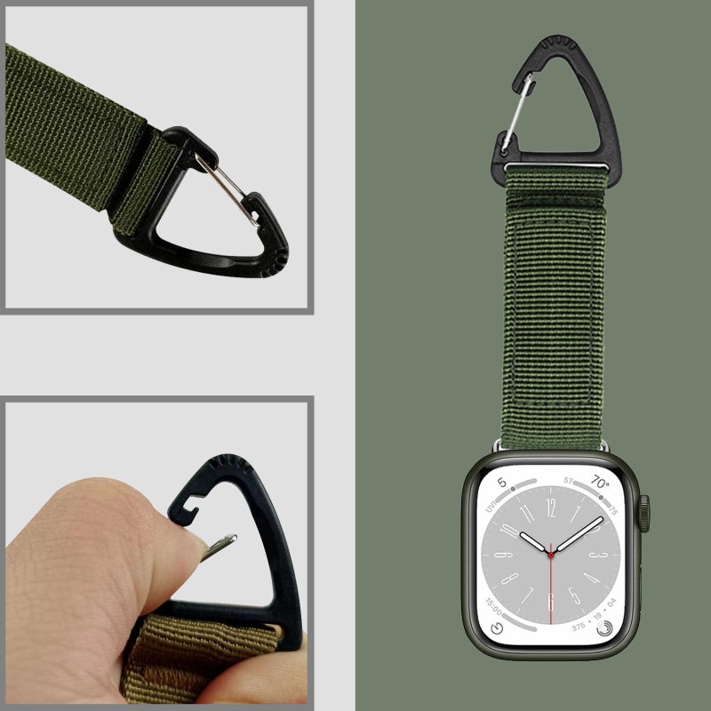 YwonShne Nylon Strap Compatible with Apple Watch Fob Clip Holder Carabiner,Military Tactical Band Breathable Molle Webbing Canvas Keychain with Metal Buckle for iWatch Series Ultra 8 7 6 5 4 3 2 1 SE - Image 3
