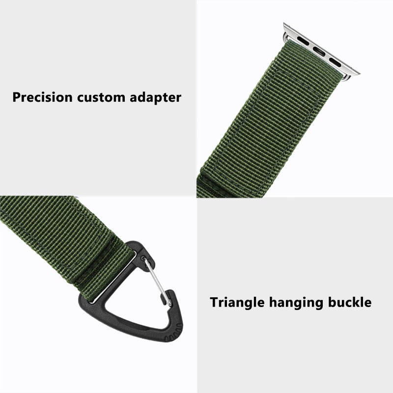YwonShne Nylon Strap Compatible with Apple Watch Fob Clip Holder Carabiner,Military Tactical Band Breathable Molle Webbing Canvas Keychain with Metal Buckle for iWatch Series Ultra 8 7 6 5 4 3 2 1 SE - Image 5