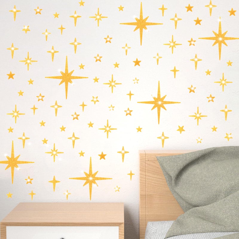 Aowdiao Glitter Gold Star Peel and Stick Wall - 120 PCS أشكال وأحجام متنوعة لديكور الغرفة - Image 4