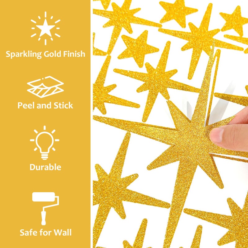 Aowdiao Glitter Gold Star Peel and Stick Wall - 120 PCS أشكال وأحجام متنوعة لديكور الغرفة - Image 3