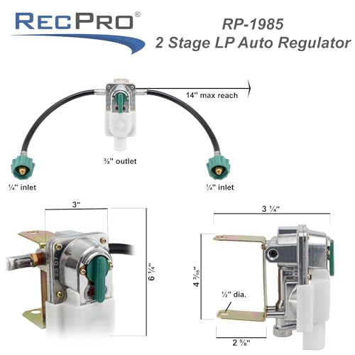 RecPro RV Propane Gas Regulator 2-Stage Auto Changeover | 11.5" Pigtail Hose Connector | 250 PSI | 287,500 BTU | Mounting Bracket & Cover | For RVs, Vans & Trailers - Image 5