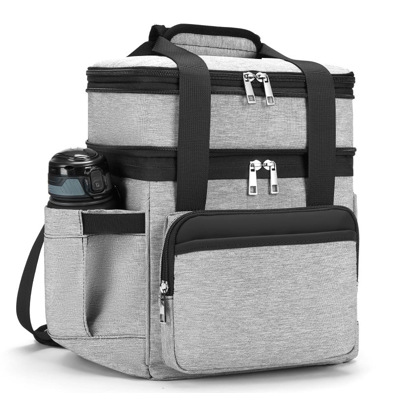 holuxer Insulated Lunch Bag & Lunch Box for Men - Double Deck Reusable Lunch Bag for Women Tote Cooler Bag Leakproof Soft Expandable - Large Lunchbox for Work/Adult/Picnic/Outdoor (Gray，15L) - Image 1