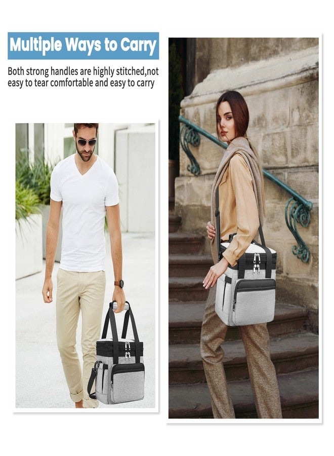 holuxer Insulated Lunch Bag & Lunch Box for Men - Double Deck Reusable Lunch Bag for Women Tote Cooler Bag Leakproof Soft Expandable - Large Lunchbox for Work/Adult/Picnic/Outdoor (Gray，15L) - Image 2