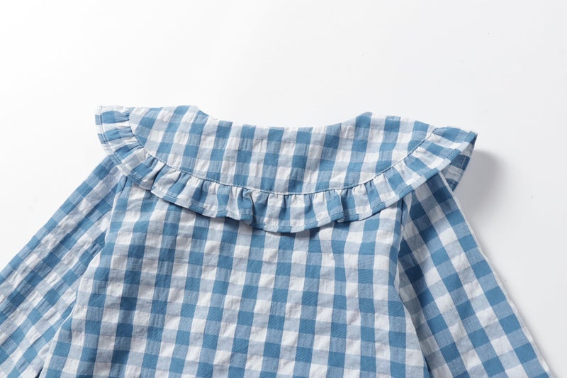 Mud Kingdom Toddler Girls Home Set for Kids Loungewear Button Down Lattice Peter Pan Collar indoor outfits Blue 2T - Image 3