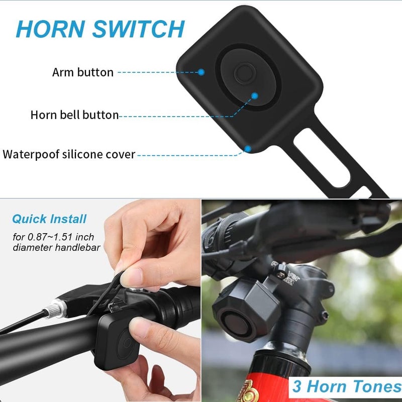 WSDCAM Rechargeable Electric Bike Horn Alarm with Remote, 110dB Loud Bike Horn for Adults Waterproof Bicycle Horn with Vibration Bicycle Alarm Anti Theft Electric Scooter Bike Accessories - Image 2