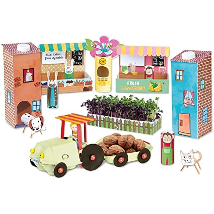 Lena 42830 ECO UPCYCLING VILLAGE SHEETS AND HOUSEHOLD ITEMS, PLAY, ADHESIVE SET FOR BOYS AND GIRLS, PAPER CRAFTS FOR CHILDREN FROM 6 YEARS - Image 2