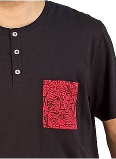 Jet Men Summer Pajama Set Plain Top & Printed Bottom-Red*Black  - Image 3