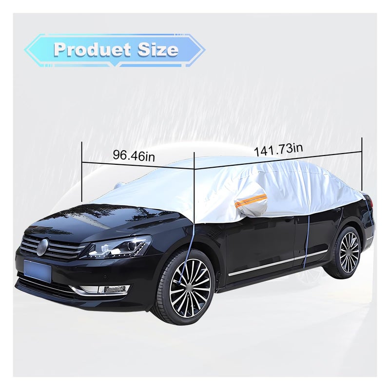 UHANBUT Half Car Cover for Sedan, Waterproof & Dustproof & Snowproof Automotive Windshield Covers, All-Weather Auto Sun Protection with Reflective Straps, 141.7" Vehicle Sunroof Cover (Notchback) - Image 2