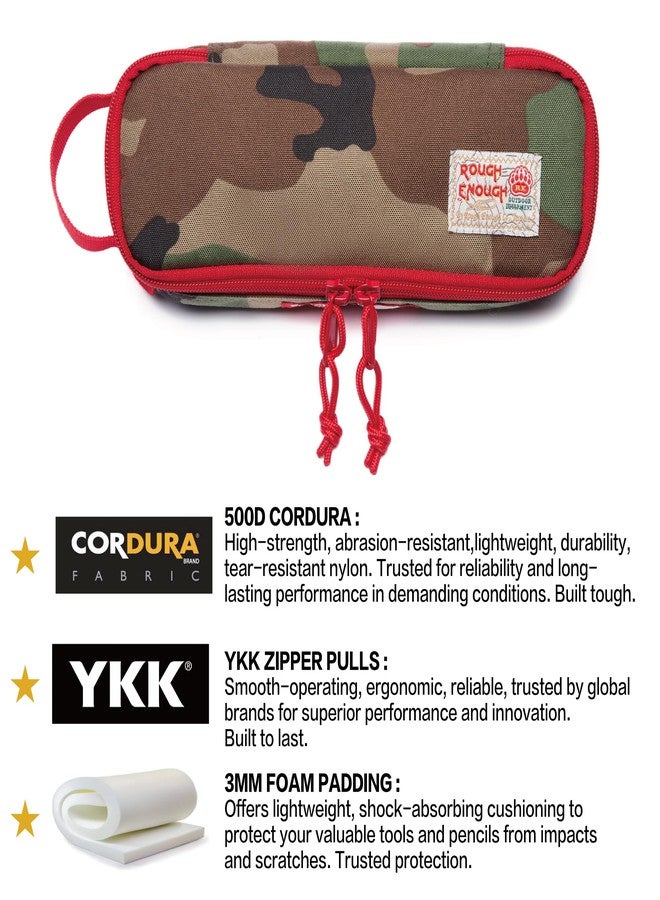 RE ROUGH ENOUGH Rough Enough Small Pencil Case Large Capacity Pencil Case Pouch for Boys Teen Adults School Office Stationery Art Supplies Cordura Army Camo - Image 2