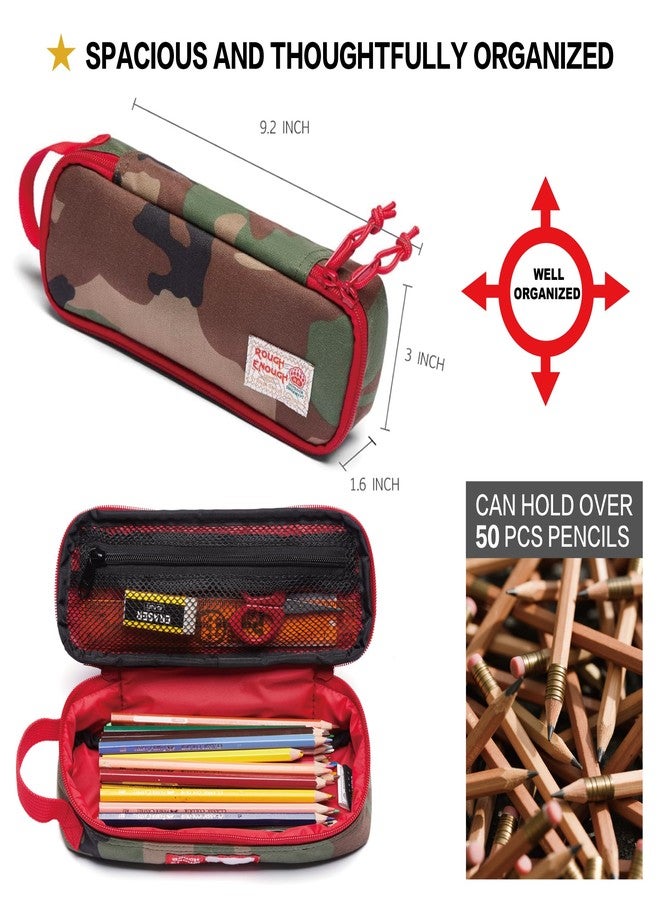 RE ROUGH ENOUGH Rough Enough Small Pencil Case Large Capacity Pencil Case Pouch for Boys Teen Adults School Office Stationery Art Supplies Cordura Army Camo - Image 3
