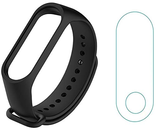 VEROX Replacement Strap Compatible with Mi Band 3 with Screen Guard Protector Film Combo Pack (Black) - Image 1