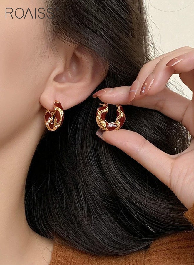 roaiss 4 Pcs Red Rings and Earrings Set, 2 Floral Open Rings, 2 Vintage Enamel Metal Earring, Simple Adjustable Stacking Ring, Elegant Earrings,Suitable for Party Weddings and Daily Wear - Image 4