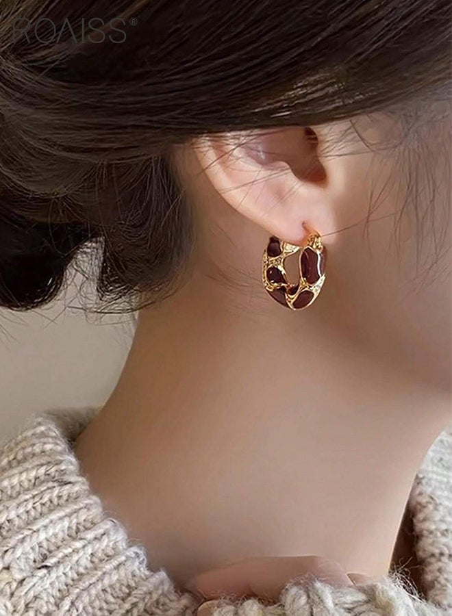 roaiss 4 Pcs Red Rings and Earrings Set, 2 Floral Open Rings, 2 Vintage Enamel Metal Earring, Simple Adjustable Stacking Ring, Elegant Earrings,Suitable for Party Weddings and Daily Wear - Image 5