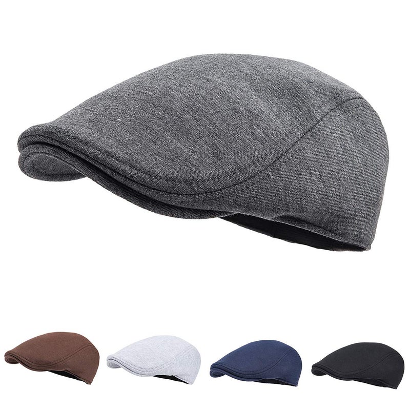 FEINION Men Cotton Newsboy Cap Soft Fit Cabbie Hat (Dark Grey) - Image 4