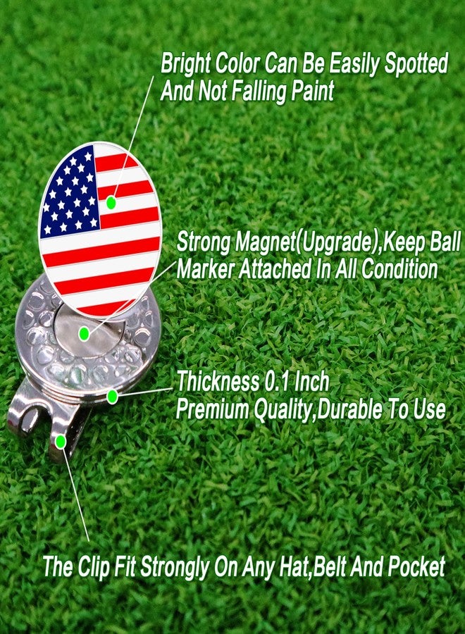 FINGER TEN Golf Ball Markers 3 Pcs with 3 Pack Hat Clip Value Gift Set, Mark Pattern USA, Eagle, Ribbon in Choice for Men Women Kid (3 USA Flag) - Image 3