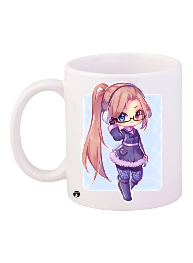 RYN Cartoon Printed Coffee Mug White/Purple/Brown 11ounce