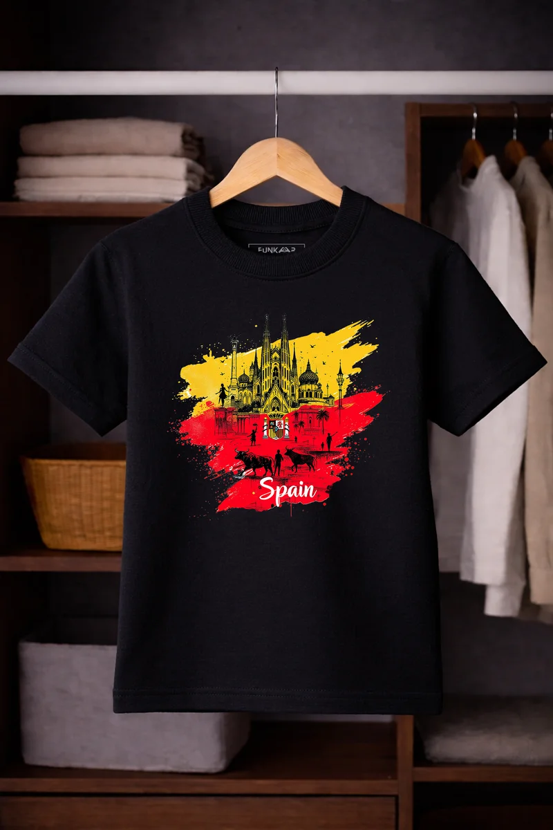 فنكار FUNKAAR تيشيرت أطفال للأولاد والبنات بطباعة علم إسبانيا
