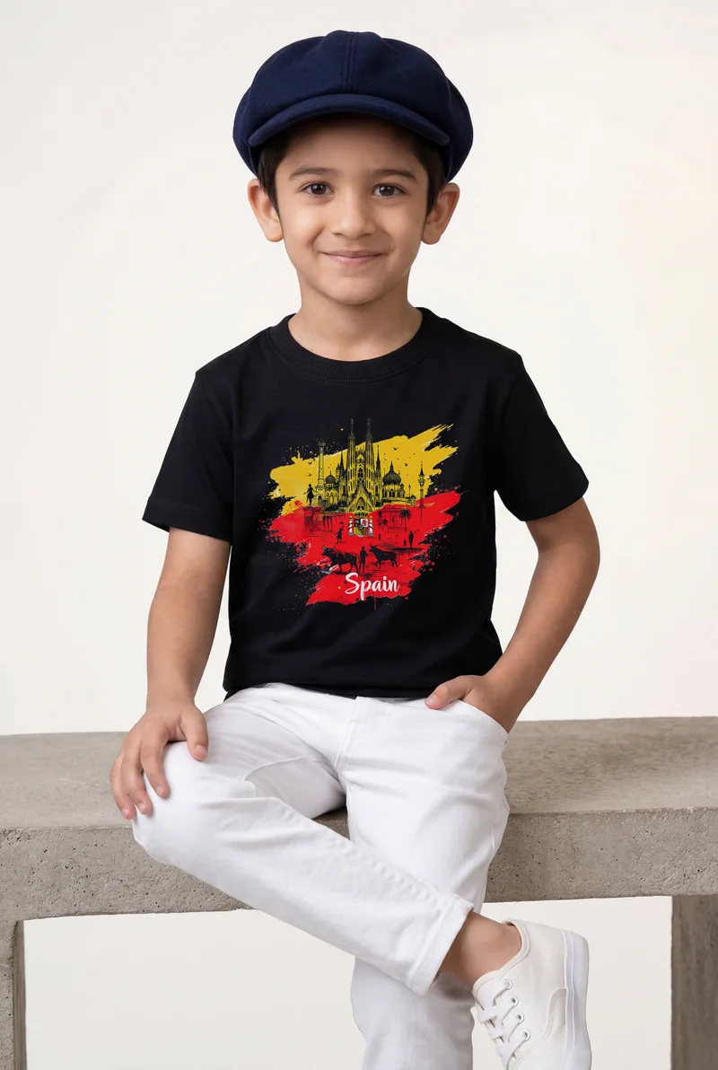 فنكار FUNKAAR تيشيرت أطفال للأولاد والبنات بطباعة علم إسبانيا