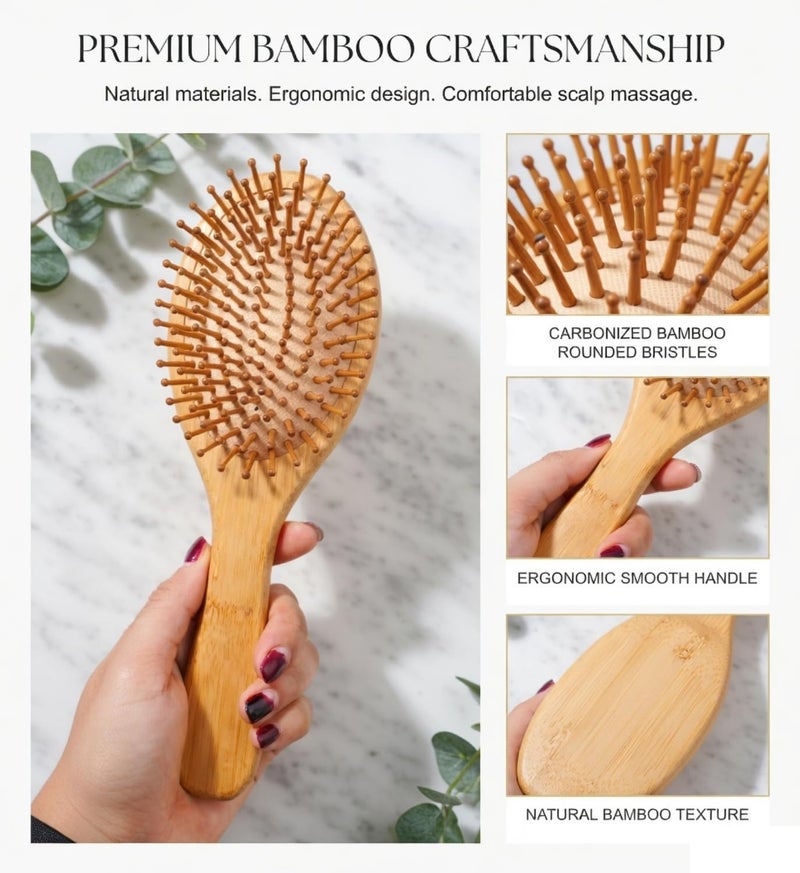 INSIME Wooden hair brush for Women & Men – Bamboo wooden Paddle hair brush for men women Curly hair – Bamboo Wooden brush for hair growth with flat paddle brush comb - Image 2