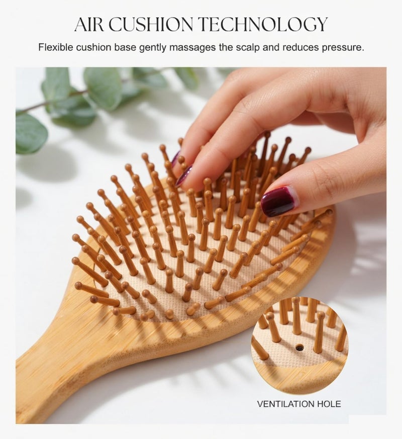 INSIME Wooden hair brush for Women & Men – Bamboo wooden Paddle hair brush for men women Curly hair – Bamboo Wooden brush for hair growth with flat paddle brush comb - Image 3
