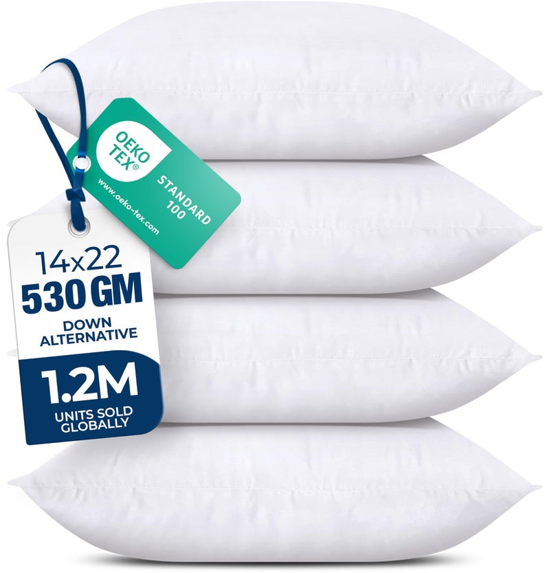 Utopia Bedding وسائد أريكة يوتوبيا (مجموعة من 4، بيضاء) - 14 × 22 بوصة وسائد بديلة للريش للسرير، الأريكة، والكنبة - وسادة زخرفية رقيقة للاستخدام الداخلي والخارجي - Image 1