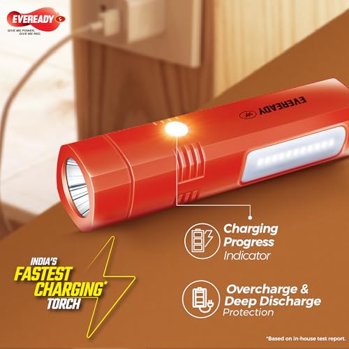 Eveready Hero DL80, Rechargeable 1W LED Torch Cum Emergency 2W Sidelight, Type-B/Micro-USB Fast Charging, Overcharge & Deep Discharge Protection, Powered by Li-Ion Battery - Image 4