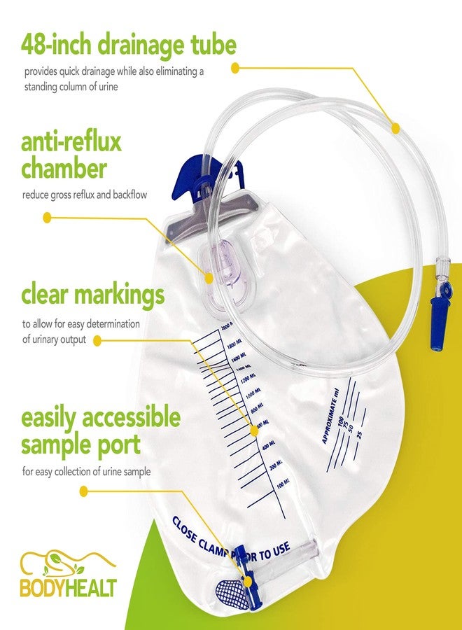 BodyHealt Foley Catheter Bag - Urinary Drainage Bag with Anti-Reflux Chamber - Urine Bag with 2000 mL Volume, 48" Drainage Tube - Catheter Bags for Men & Women - Foley Catheter Kit for Home & Hospital - Image 3