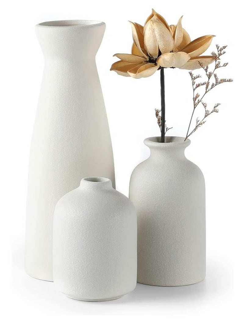 رات سو مجموعة فازات خزفية صغيرة 3 فازات لتزيين المنزل العصري، فازات زخرفية للأعشاب البامباس والزهور المجففة، لون أبيض - Image 1