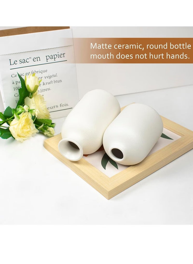 رات سو مجموعة فازات خزفية صغيرة 3 فازات لتزيين المنزل العصري، فازات زخرفية للأعشاب البامباس والزهور المجففة، لون أبيض - Image 2