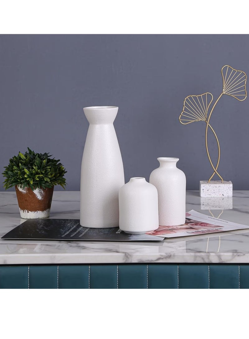 رات سو مجموعة فازات خزفية صغيرة 3 فازات لتزيين المنزل العصري، فازات زخرفية للأعشاب البامباس والزهور المجففة، لون أبيض - Image 4