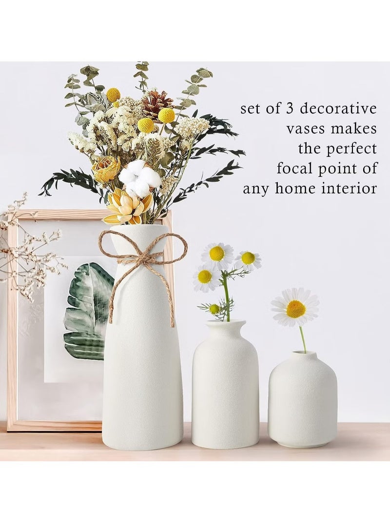 رات سو مجموعة فازات خزفية صغيرة 3 فازات لتزيين المنزل العصري، فازات زخرفية للأعشاب البامباس والزهور المجففة، لون أبيض - Image 5