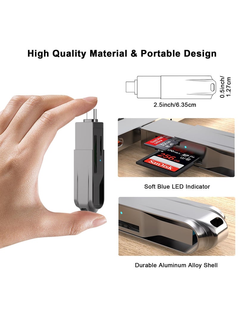 Excefore USB C and USB 3.0 SD Card Reader, 2-in-1 Zinc Alloy Card Reader for SDXC, SDHC, MMC, RS-MMC, Micro SDXC, Micro SD, Micro SDHC, UHS-I Cards Compatible with iPhone 15, MacBook, iPad and Android - Image 5