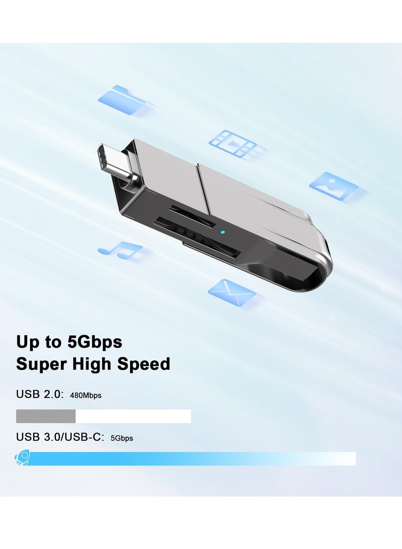 Excefore USB C and USB 3.0 SD Card Reader, 2-in-1 Zinc Alloy Card Reader for SDXC, SDHC, MMC, RS-MMC, Micro SDXC, Micro SD, Micro SDHC, UHS-I Cards Compatible with iPhone 15, MacBook, iPad and Android - Image 2